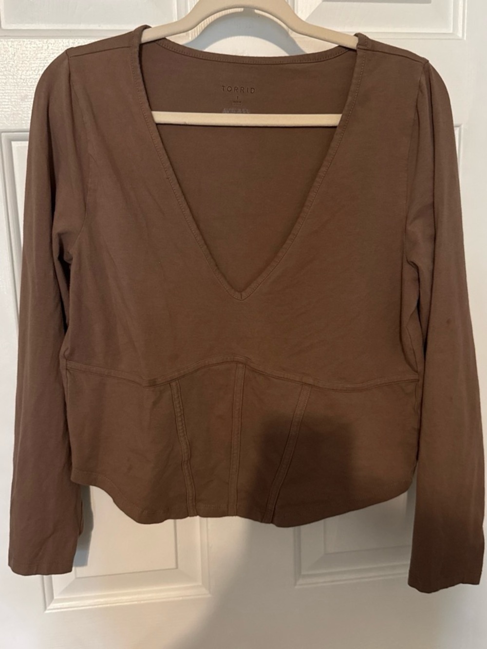 torrid Brown V-Neck Long Sleeve Seam-Detail Top
